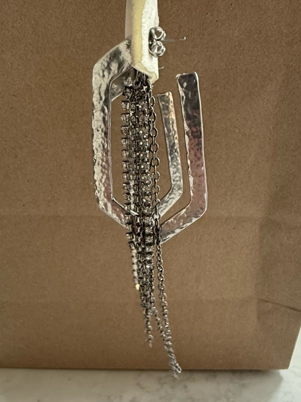 NWT Free People Geometric Silver Hoop Fringe Earrings
